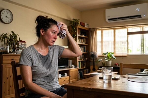 woman sweating due to ac not functioning