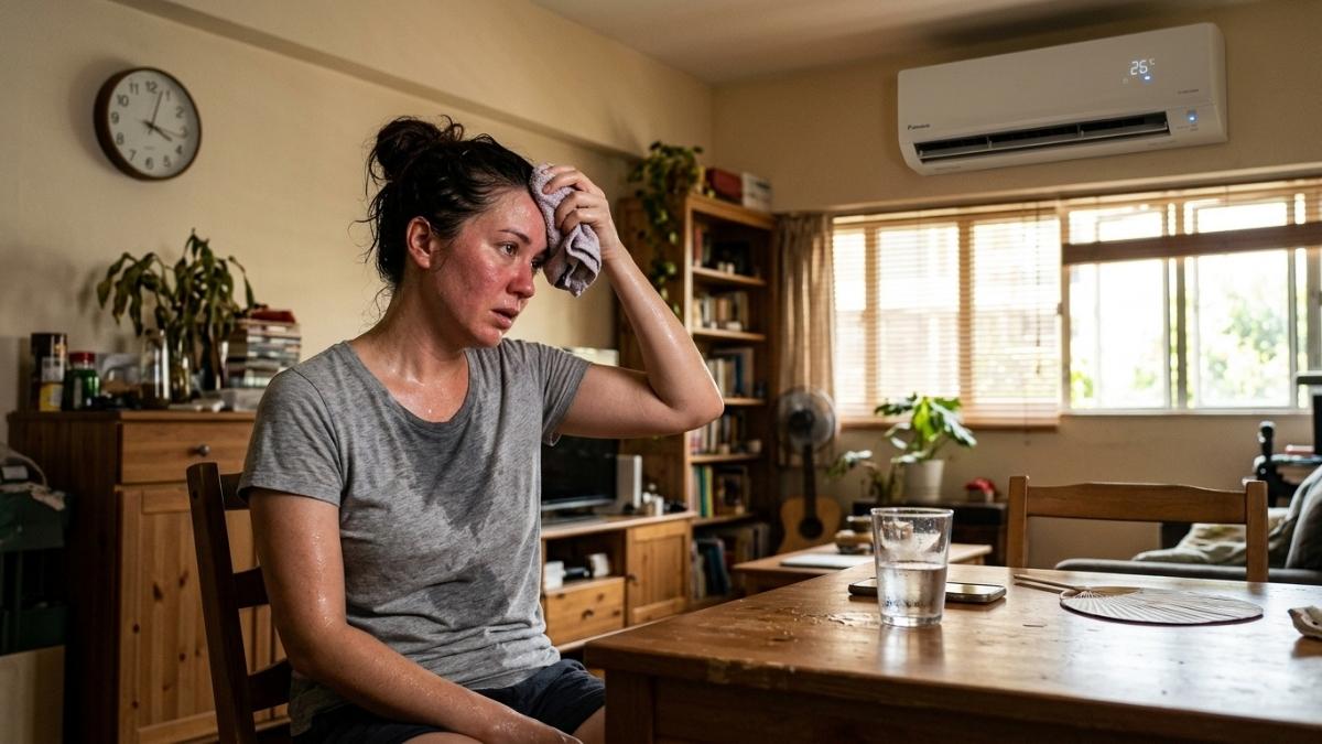 woman sweating due to ac not functioning