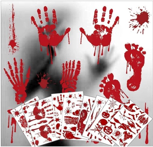 Halloween Bloody Handprint Footprint stickers for mirrors, doors, walls