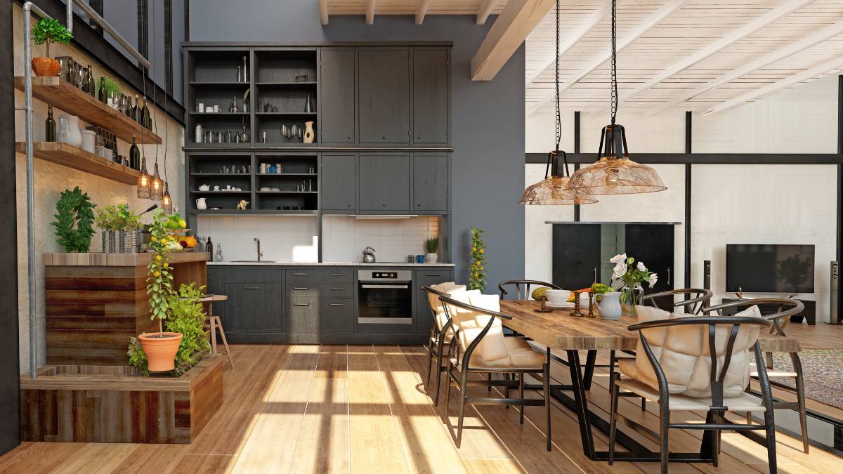 Kitchen with wood flooring