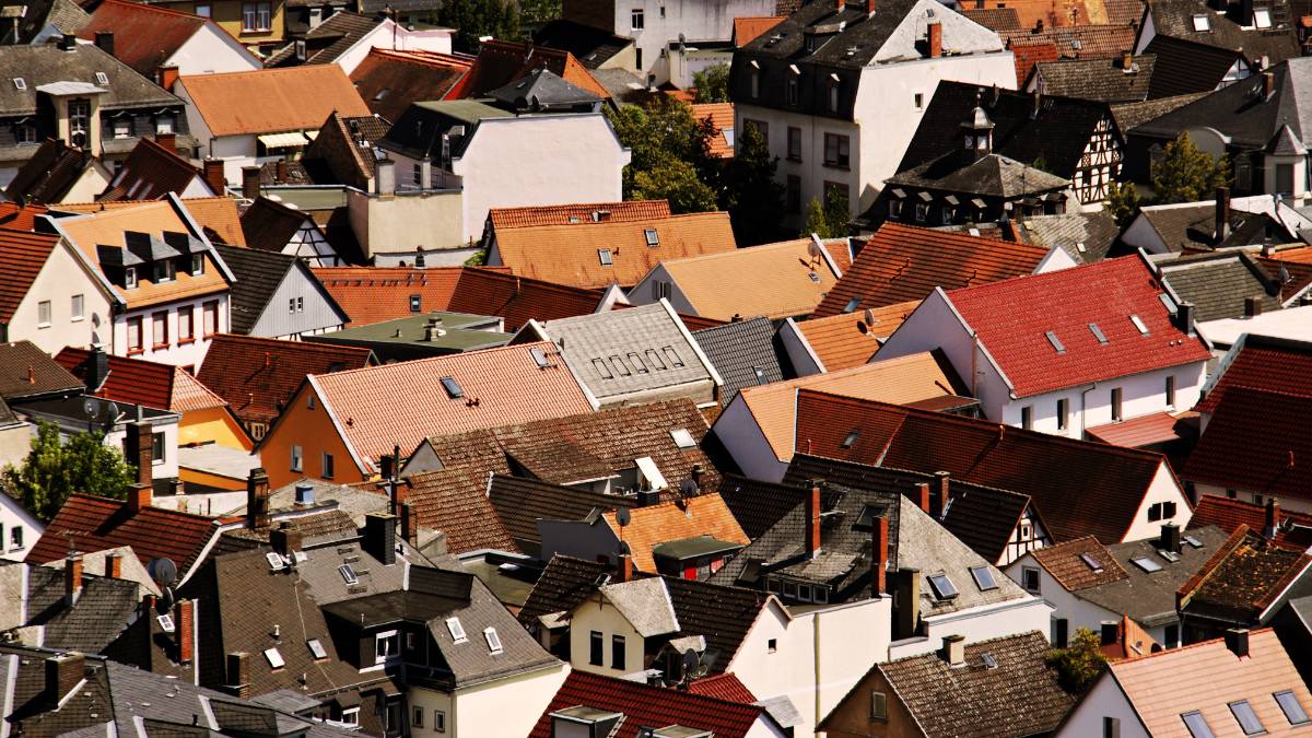 aerial view of different roofs