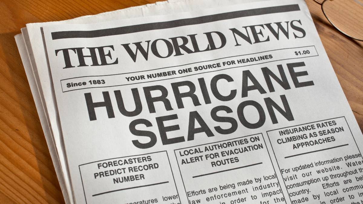 newspaper with headline that says Hurricane Season