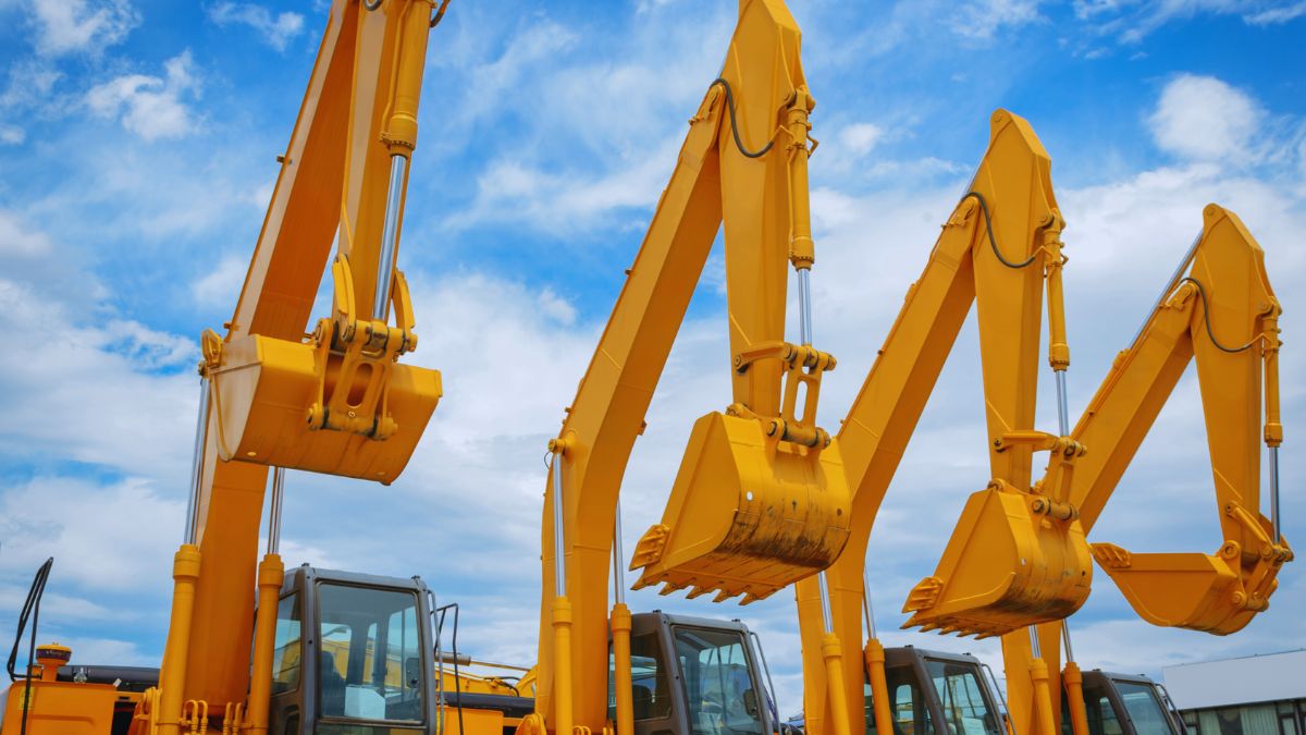 excavators lined up