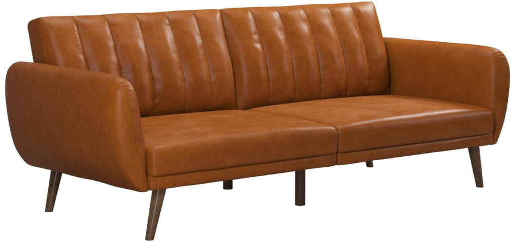 Novogratz Brittany Futon Sofa Bed and Couch Sleeper, Camel Faux Leather