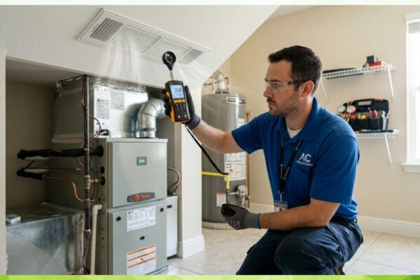 hvac technician doing airflow testing