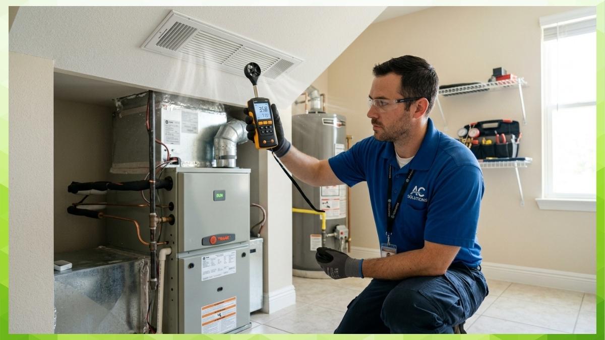 hvac technician doing airflow testing