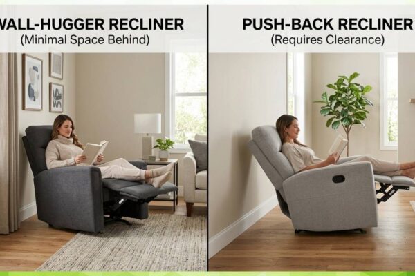 wall hugger recliner and push back recliner illustration