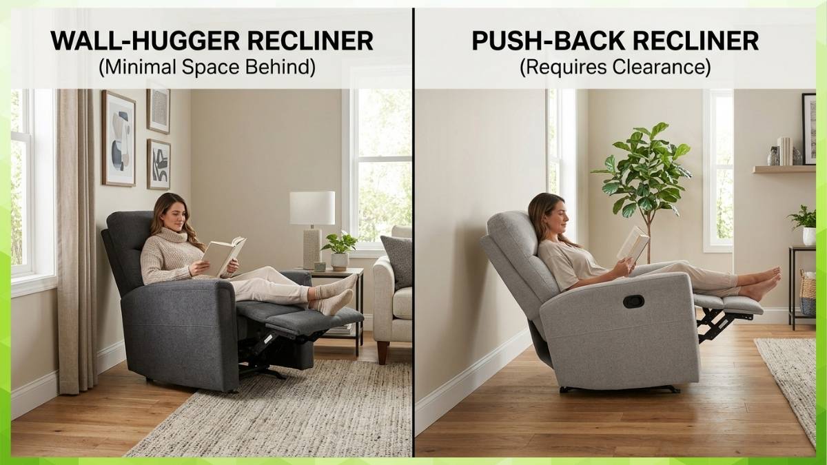 wall hugger recliner and push back recliner illustration