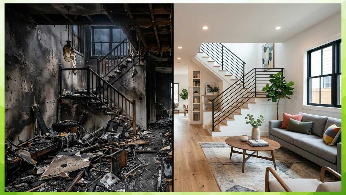 before and after of fire damage restoration