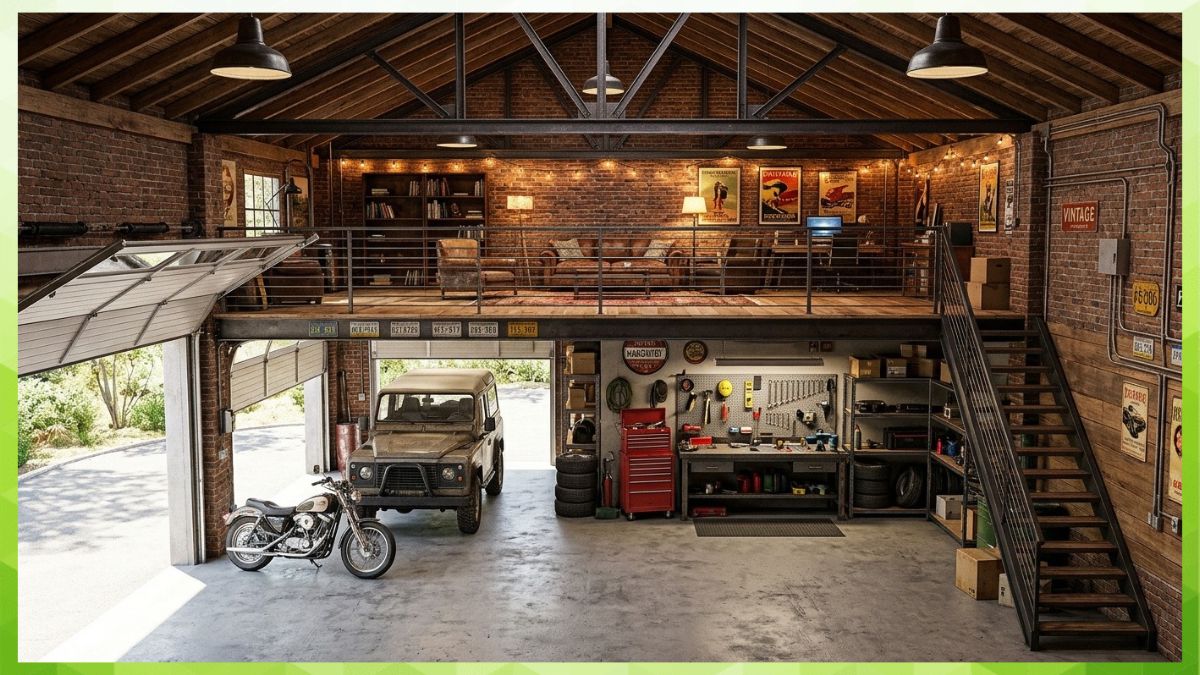 a lofted garage interior