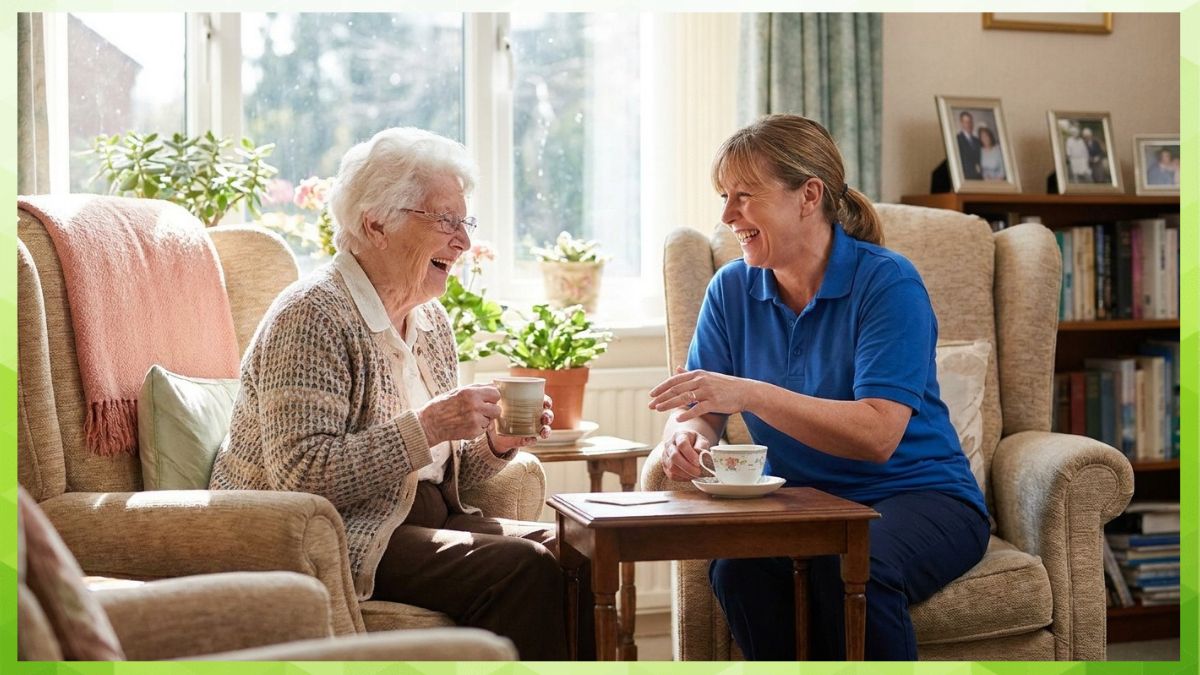 old lady and her caregiver having a conversation